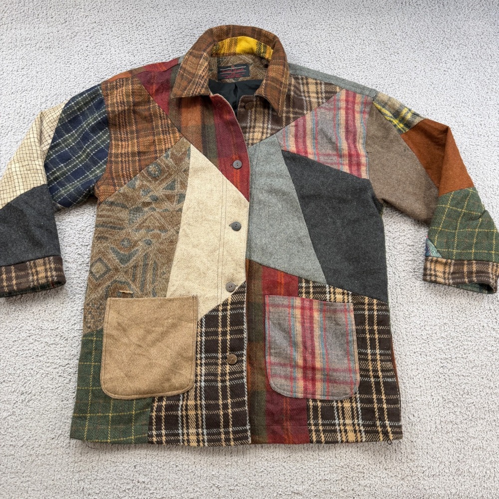 Sacred Threads Women Patchwork Wool Jacket Multi Color Plaid Boho S/M
